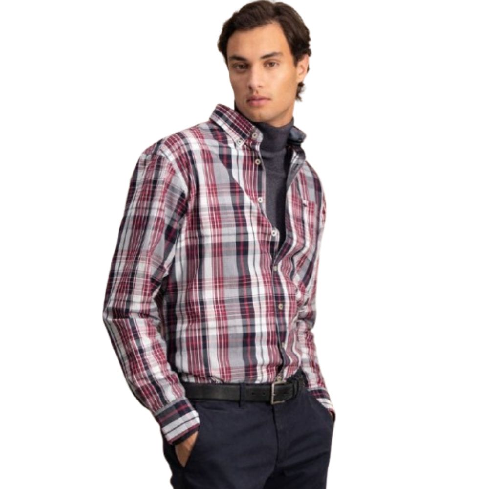 FYNCH HATTON COTTON BUTTON-DOWN COLLAR POPLIN RUBY RED MEN SHIRT